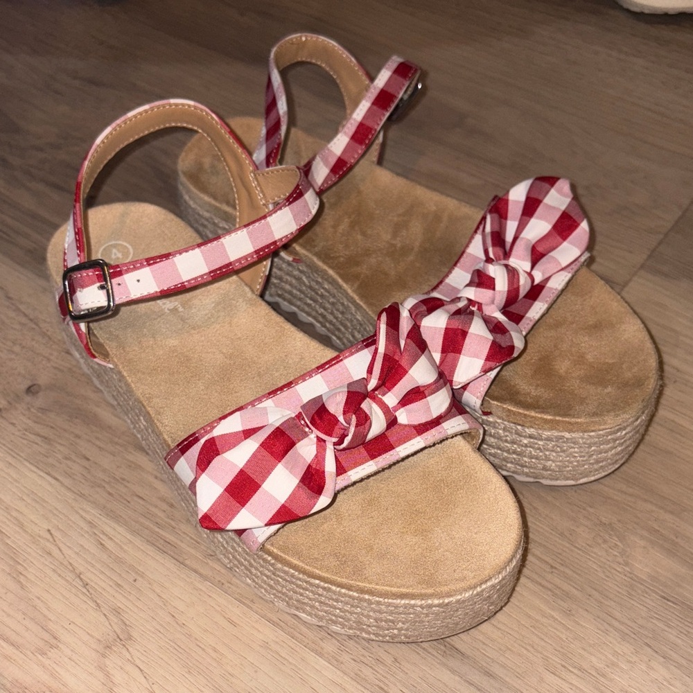 Cat and Jack New Red Checkered Women's platform sandals - Picture 2 of 10